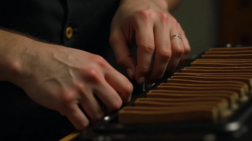Accordion bellows being restored with beeswax