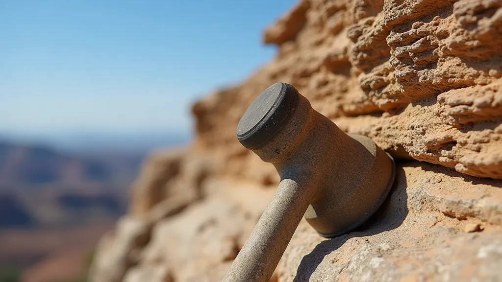 Geological hammer on a rock face