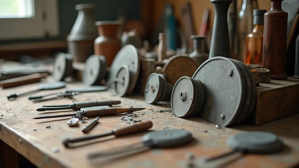 Lapidary tools on a workbench