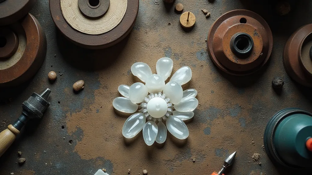 Lapidary's workspace with clear stones