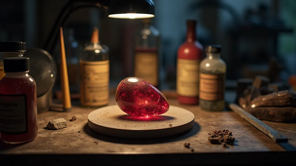 Lapidary workspace with garnet cutting equipment