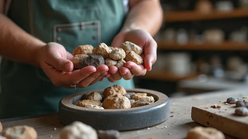 Hands adding rocks to a rock tumbler
