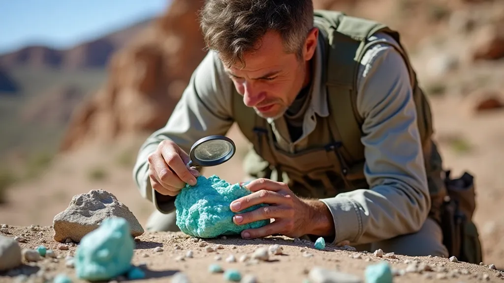 Geologist examining turquoise